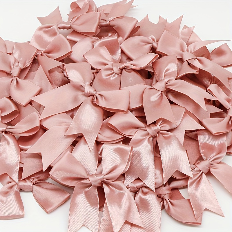 

50pcs Pink Satin Ribbon Bows (3.3"x3.3") - Elegant Craft For Gift Wrapping, Wedding Decor, & Baking Accents - Soft Silky Polyester Material, Ribbon For Flower Bouquet