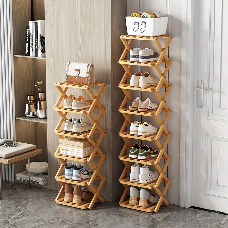 

Folding Bamboo Shoe Rack, Multi-layer Narrow Space Saving Storage Organizer For Various Room Types, No-installation Required, 1 Shelf - Extendable Shoe Shelf For Small Spaces