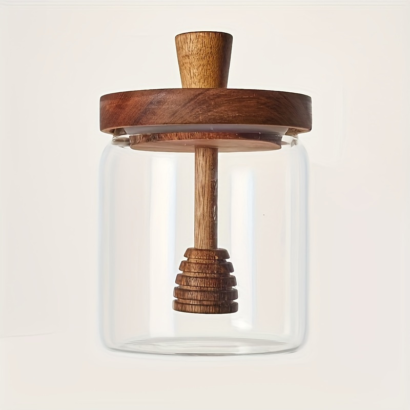 TEMU Borosilicate Glass Honey Jar With Wooden Stirrer - Storage Container