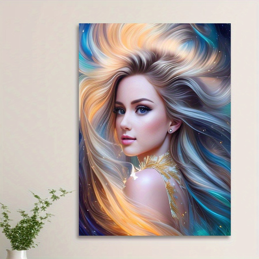 

Modern Elegance Canvas Print - Flowing Hair Design, Women's Artistic Wall Decor For Living Room, Bedroom, Kitchen, Bar - Canvas Material, High-quality Home Decoration, Ideal Gift