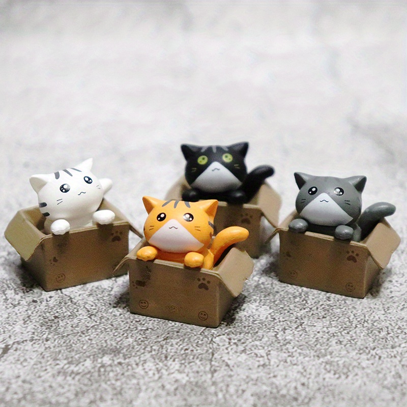 

4-piece Set Of Adorable Cat In Car Ornaments - Pvc, Perfect For Dashboard & Home Decor, Ideal Christmas Gift