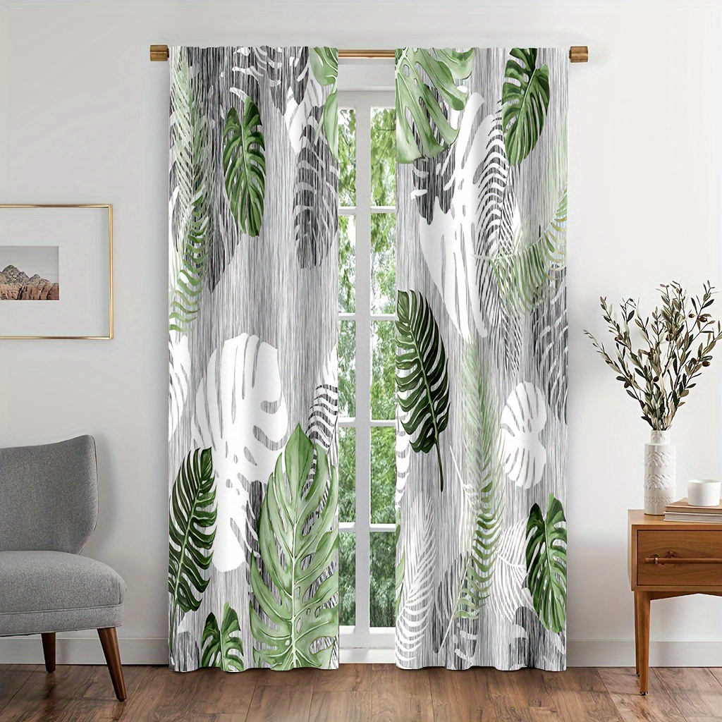 TEMU 2pcs Leaf Pattern Door Curtains - , Fashionable Home Decor For Bedroom, Living Room & Office - Machine Washable