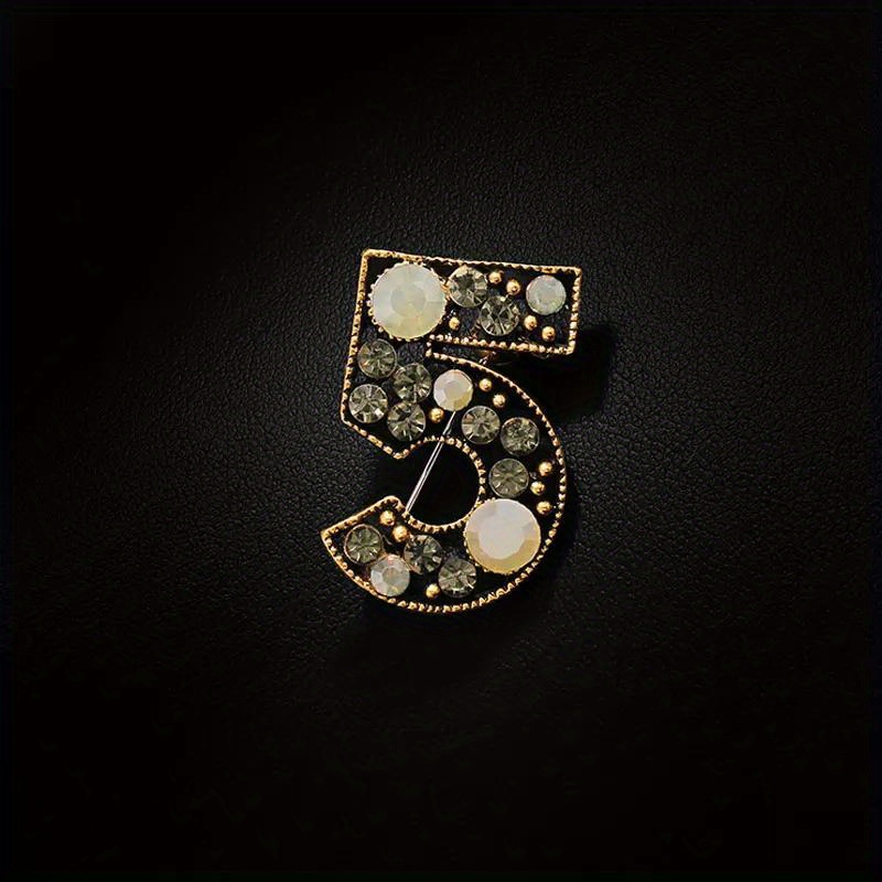 

Elegant Number 5 Rhinestone Brooch Pin, Luxury Fashion Brooch Accessory For Women