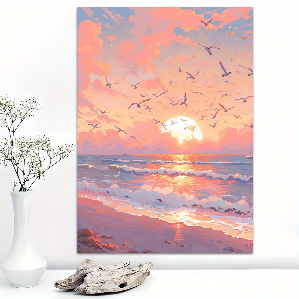 1 vogels vliegen over oceaan zee bij zonsopgang poster canvas wandkunst  voor huisdecoratie, zeegezicht poster wanddecoratie hoogwaardige canvas  prints voor woonkamer slaapkamer keuken kantoor café decor, perfect cadeau  en decoratie, 2d plat,, image size:1000x1000
