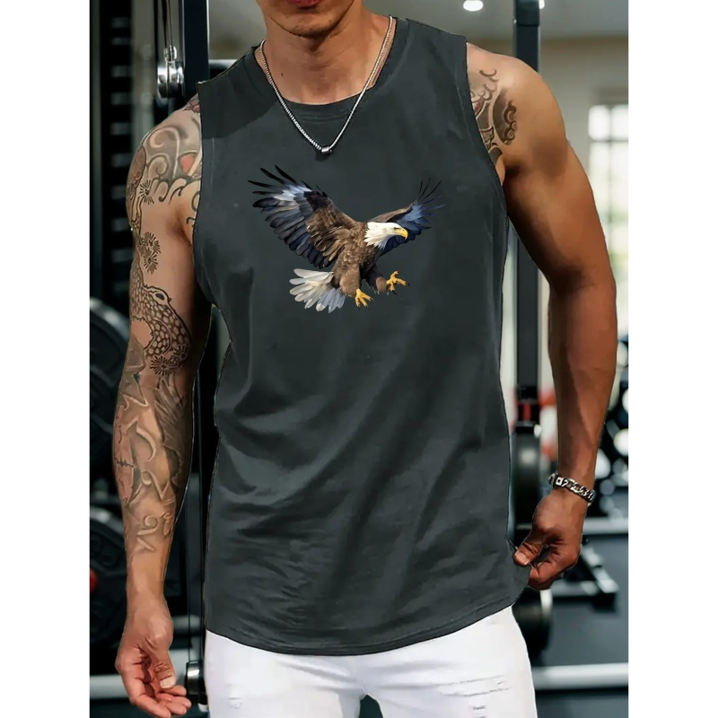 

Men's Eagle Graphic Tank Top - Breathable Polyester, Casual Summer Sleeveless Shirt With Round Neck, Machine Washable, Style, Conventional Version, Summer