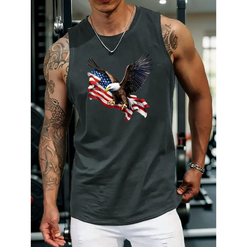 

Eagle Print Men's Tank Top, Casual Sleeveless Athletic Tank Top, Breathable Comfy Tops