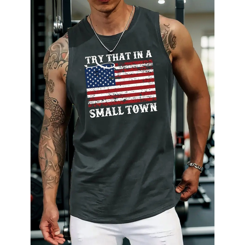 

Usa Flag Element Print Men's New Trendy tank Top, Casual Sleeveless Athletic Tank Top, Breathable Comfy Tops