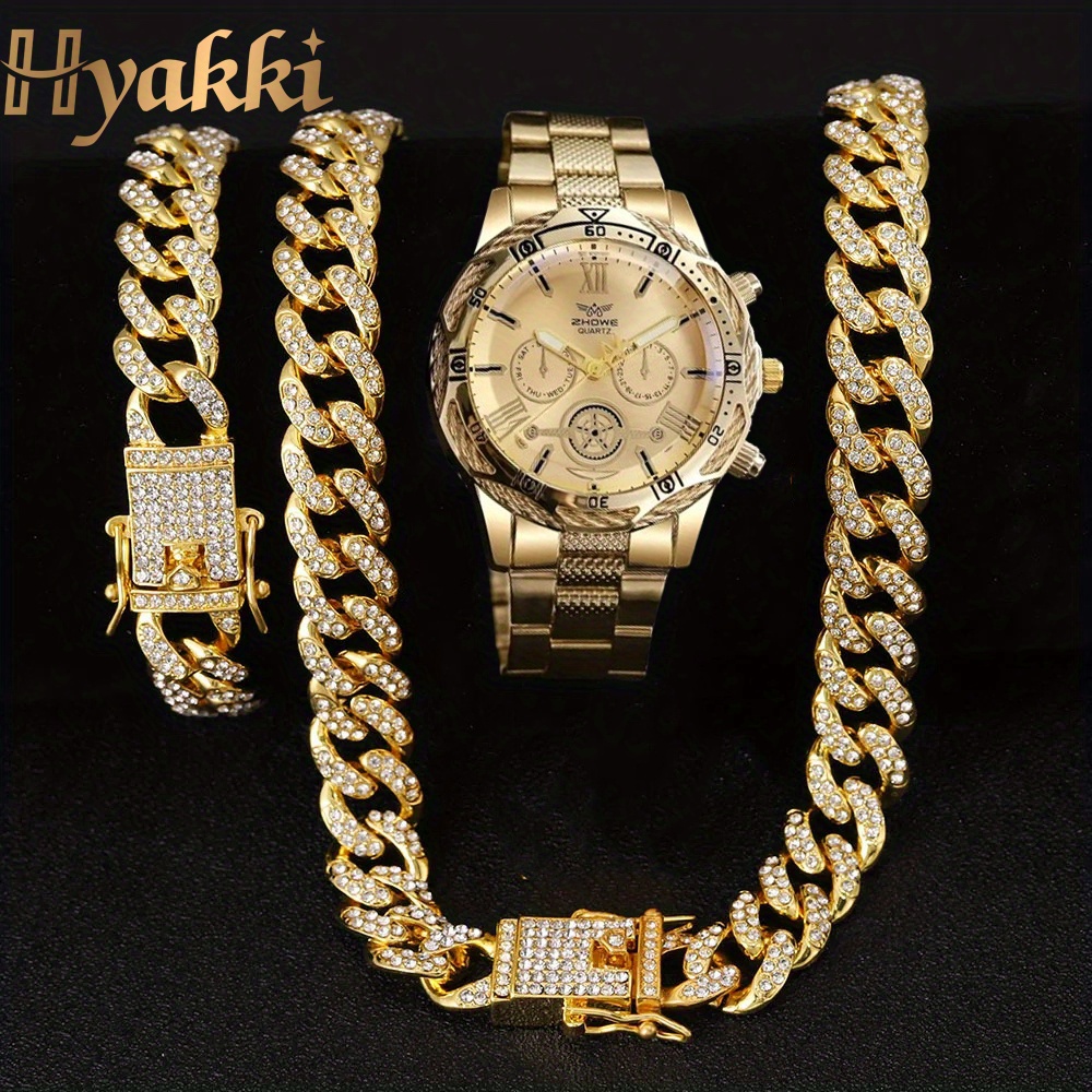 

3pcs/set, Mens Business Quartz Watch & Necklace Bracelet Set, Father's Day Gift