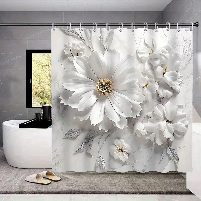 

1pc/4pcs Waterproof Shower Curtain Set With 12 Hooks And Bath Mats Toilet Covers Seat For Bathroom Non-slip Rug Carpet Polyester Fabric Curtain For Windows Bathroom Accessories Home Decor