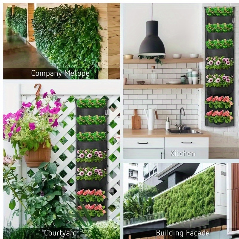 

7 Pocket Vertical Garden Wall Planter - Ideal For Herbs, Succulents, And Flowers - Waterproof Planter Bags For Home Decor, Patio, Balcony, Garden, And Christmas Decoration!