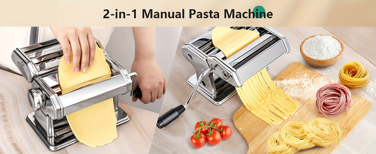 stainless steel manual pasta maker adjustable thickness dual width noodle cutter for spaghetti       kitchen gadget details 3