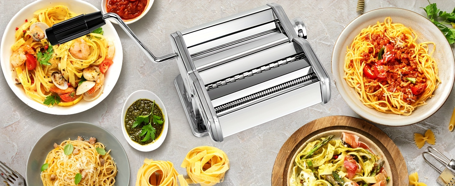 stainless steel manual pasta maker adjustable thickness dual width noodle cutter for spaghetti       kitchen gadget details 5