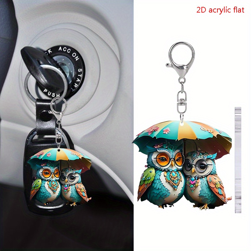 

1pc 2d Acrylic Keychain Double Sided Umbrella Owl Keyring Car Key Small Pendant Party Gifts Valentine's Day Gift Birthday Gift