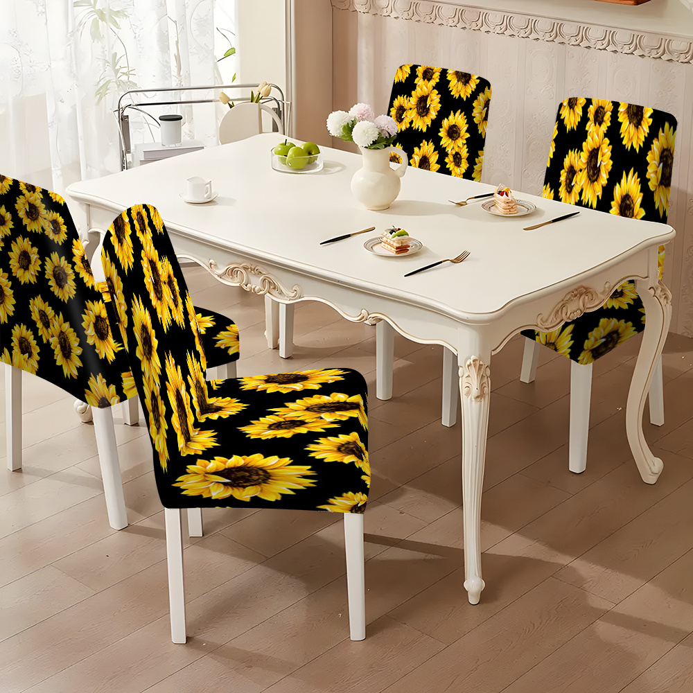 

2/4/6pcs Sunflower Print Chair Slipcovers, Removable Washable Chair Protector, Suitable For Dining Room, Kitchen, Wedding Party Home Decoration