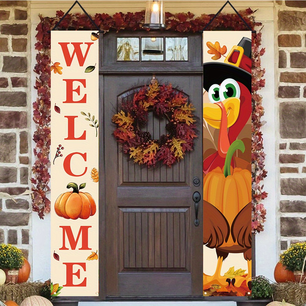 

Festive Thanksgiving Door Hanging: Pumpkin And Turkey Design, Polyester Material, Suitable For Fall And Thanksgiving Decor, 180cm/70.8inch