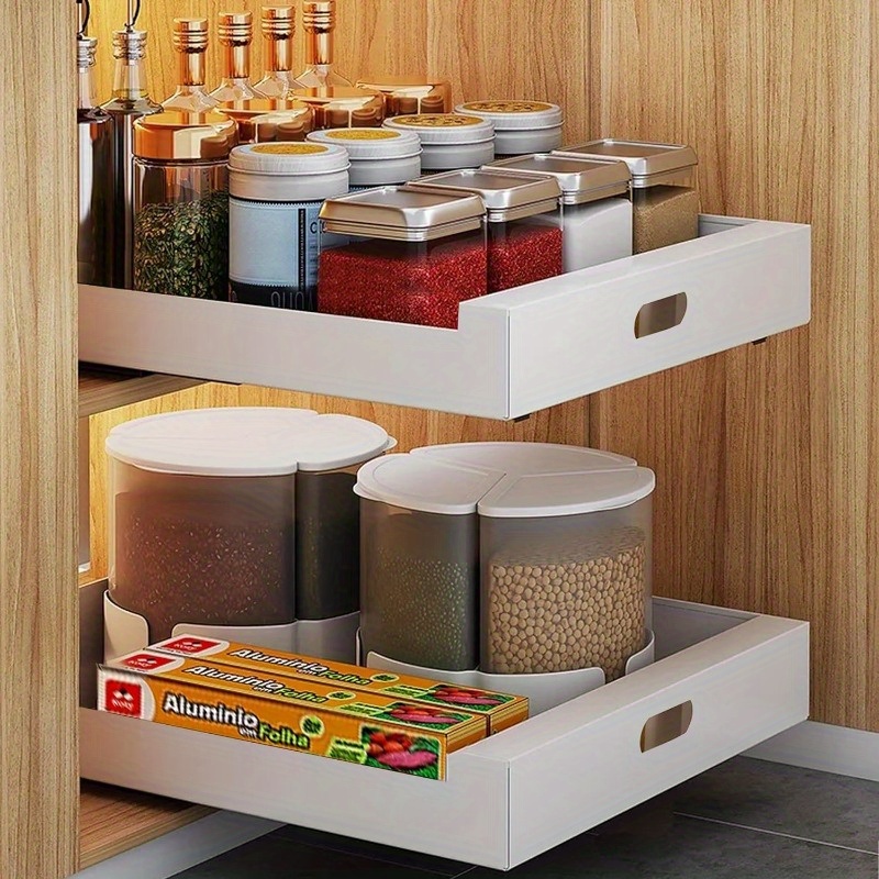 1pc Pull Out Organizer, Heavy Duty Single Layer Storage Holder, Large Capacity Space-saving Storage Rack, For Kitchen And Bathroom Cabinet, Home Organizers And Storage, Home Accessories Kitchen Cabinet Organizers And Storage Drawer Storage Organizer