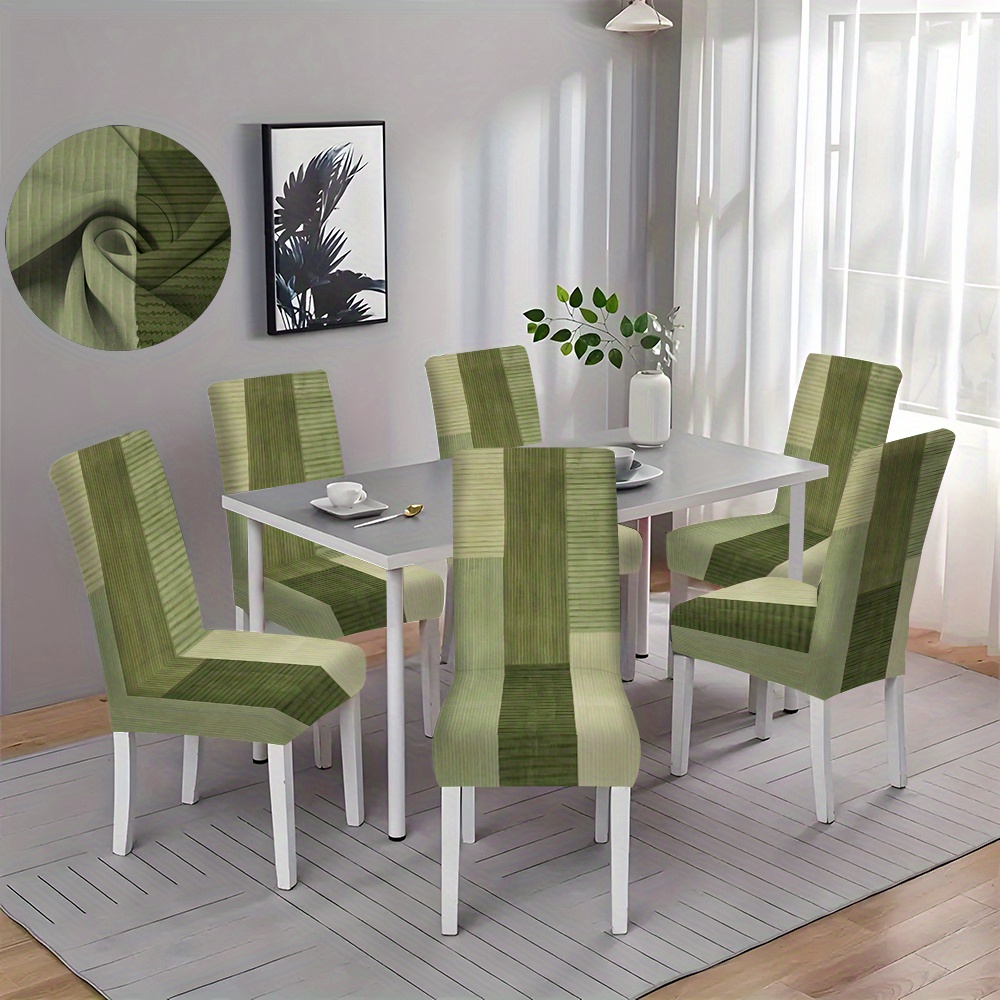 

2/4/6pcs Stretch Dining Chair Covers, Removable Washable Seat Protectors For Kitchen Dining Room Chairs, Universal Fit Home Décor, Olive Green Strip Pattern