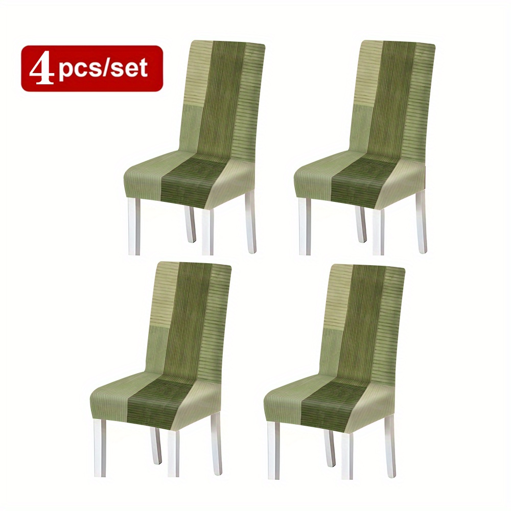 TEMU 2/4/6pcs Stretch Dining Chair Covers, Removable Washable Seat Protectors For Kitchen Dining Room Chairs, Universal Fit Home Décor, Olive Green Strip Pattern