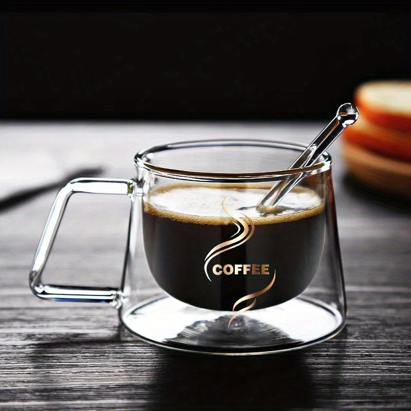

200ml Heat-resistant Double Wall Glass Coffee Mug With Handle - Transparent Espresso, Latte, Cappuccino & Tea Cup