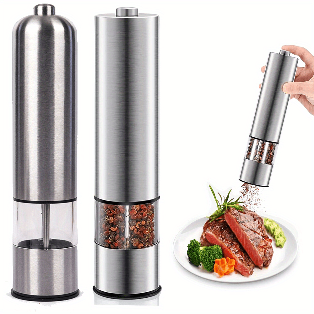 

Easy-press Stainless Steel Electric Salt & Pepper Grinder - Adjustable Coarseness, Leak-proof Design, Battery Operated Spice Mill For Kitchen