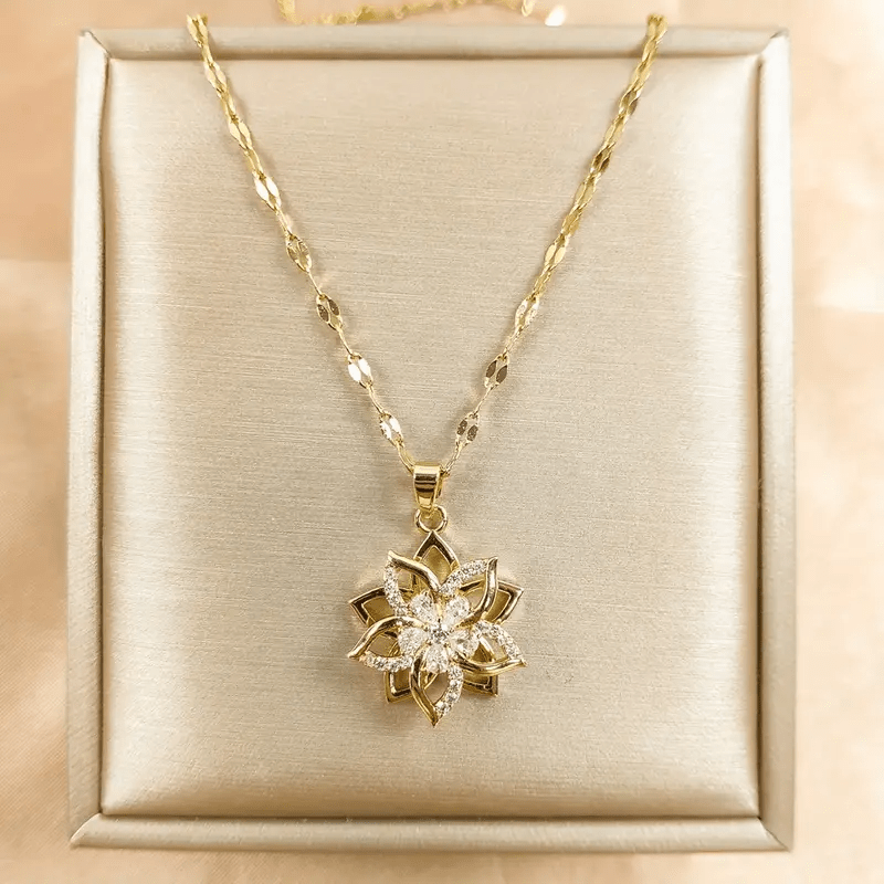 

Creative Rotatable 5 Petals Flower Pendant Necklace, Gift For Men And Women