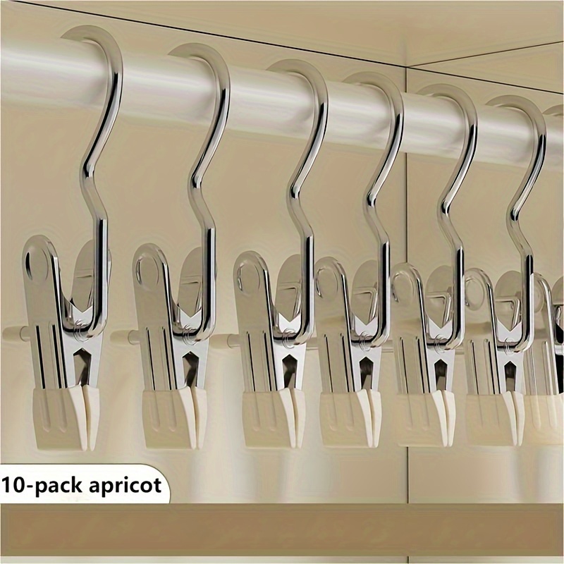 

10-piece Stainless Steel Clothespin Set With Hooks - Multi-functional, Traceless Metal Storage Clips For Trousers & More