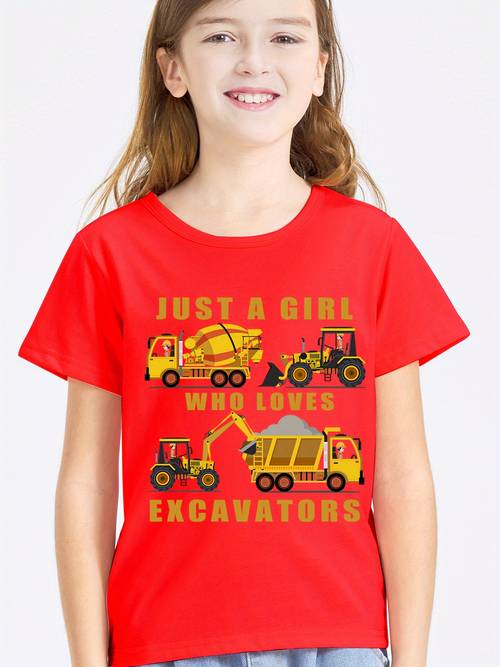 who excavators excavator print girls t shirt childrens top kids clothing spring summer autumn short sleeve