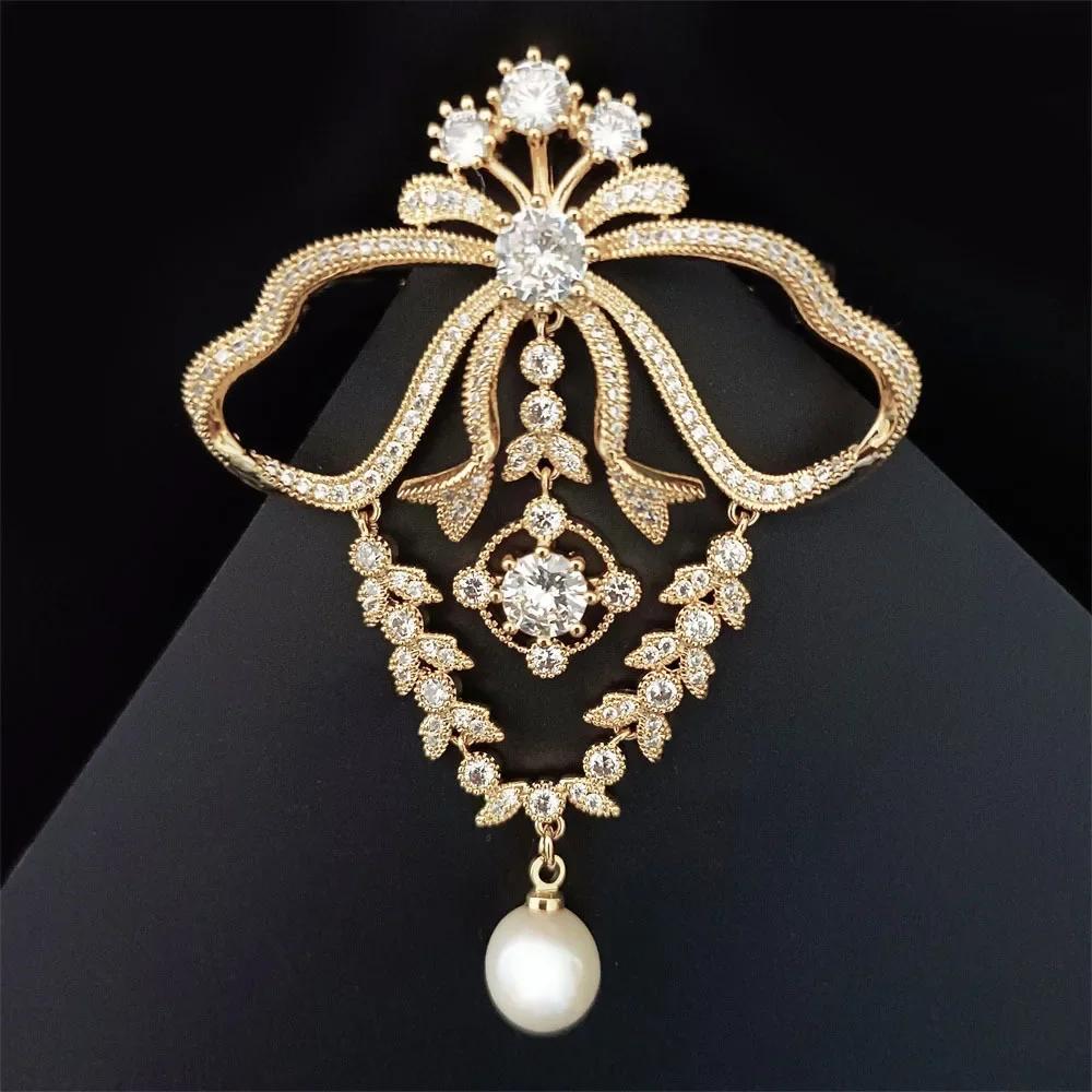 

Exquisite Baroque Artificial Crystal Pearl Pendant Corsage For Men, Fashion Bow-knot Brooch For Daily Wear