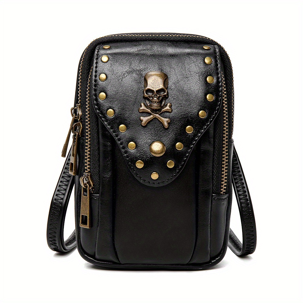 

New Bag Ladies Shoulder Crossbody Bag Fanny Pack Texture Small Bag Cell Phone Bag - Skull - Punk Style - Hung On Belt