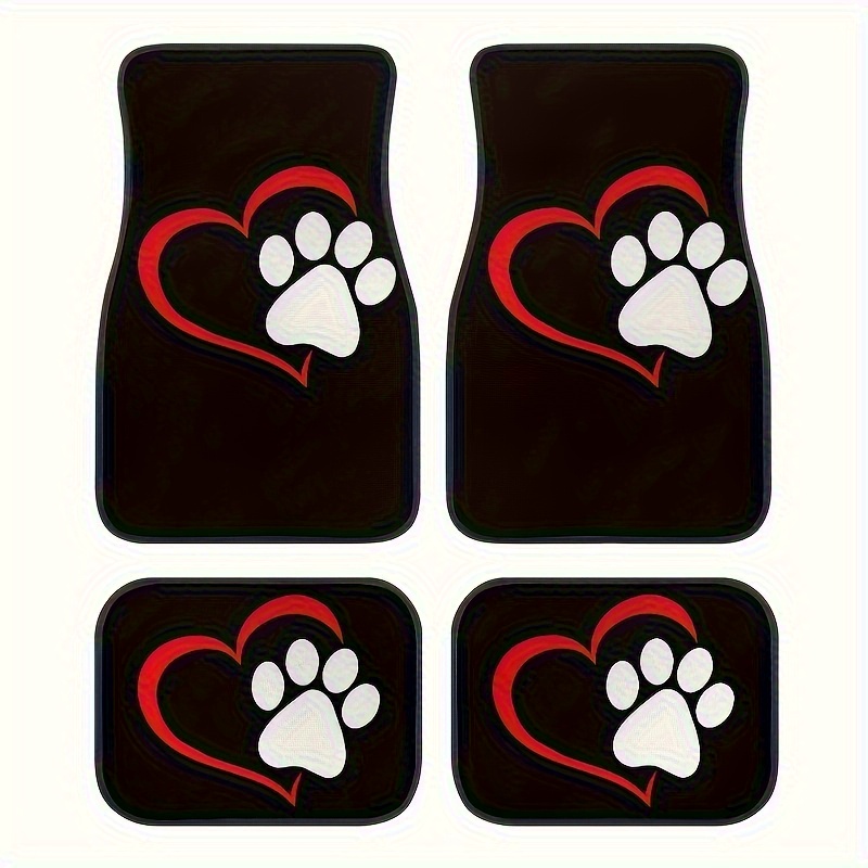 Image of 4pcs Cartoon Dog Paw Printed Car Floor Mats, Universal Non-slip Protection & Dust-proof Car Front & Rear Floor Mats, Car Interior Accessories