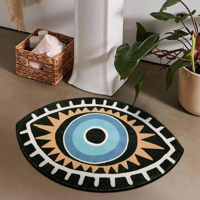 

Abstract Eye Design Faux Cashmere Area Rug, Polyester Non-slip Bedroom Bedside Carpet, Decorative Living Room Mat - Hand Wash Only