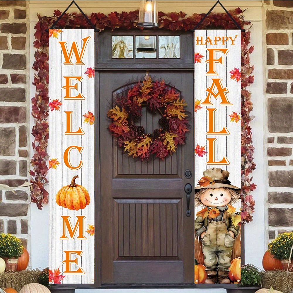 

Festive Fall Welcome Banner: Polyester, Pumpkin Design, Seasonal Farmhouse Harvest Thanksgiving Decor, Multi-purpose, 180cm/70.8inch