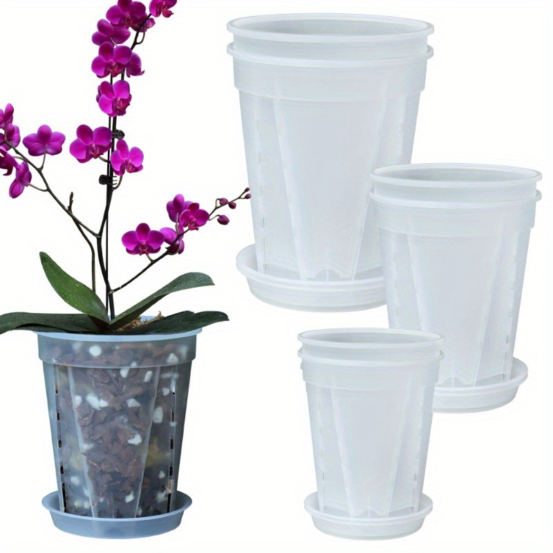 

6-piece Orchid Planters With Saucers - Transparent, Breathable & Durable Flower Pots For Indoor/outdoor Decor, 4.8"/5.9"/7" Sizes With Drainage Holes