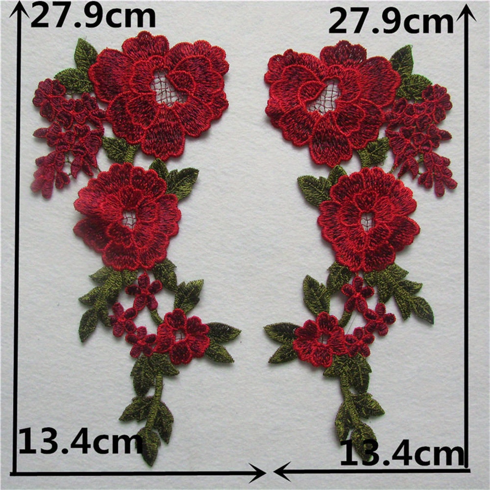 TEMU 1 Pair Of Red Hollow Lace Collar Appliques For Lace Trim, Soluble Collar Flowers, Clothing Additions