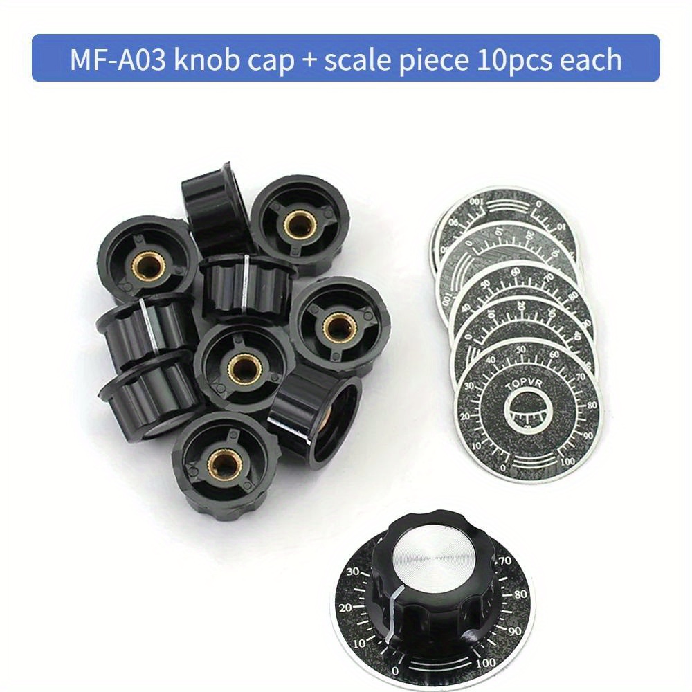 Image of 10 Sets/lot, Potentiometer Knob Kit Mf-a03 Dial Knob Mf-a03 Bakelite Knob, Inner Hole Diameter 6mm, Digital Scale Plate Sheet Scale Potentiometer Knob Kit