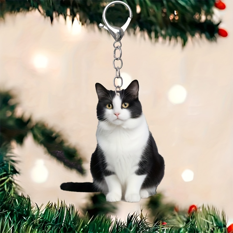 TEMU 2d Flat, Cute Kitten Keychain Compatible For Women & - 2d Acrylic Pendant With Kitten Face, Backpack Accessory, Gift, Decoration