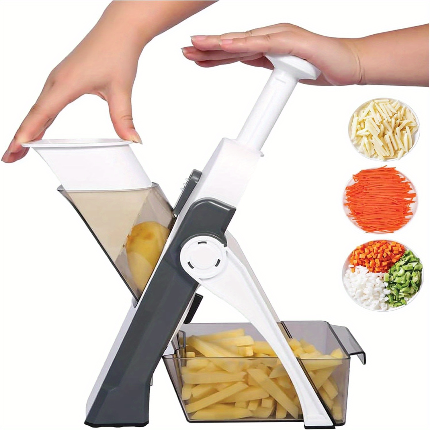 

Safety Mandoline Slicer With 7 Blades, Mandoline Food Chopper Vegetable Cutter For Potatoes, Cheese, Apples, Carrots, Onion, Garlic, And More (gray)