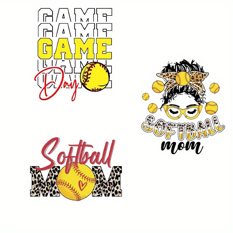 

3pcs Football & Softball Mom Iron-on Heat Transfer Stickers - Appliques, Design Patches For Clothing