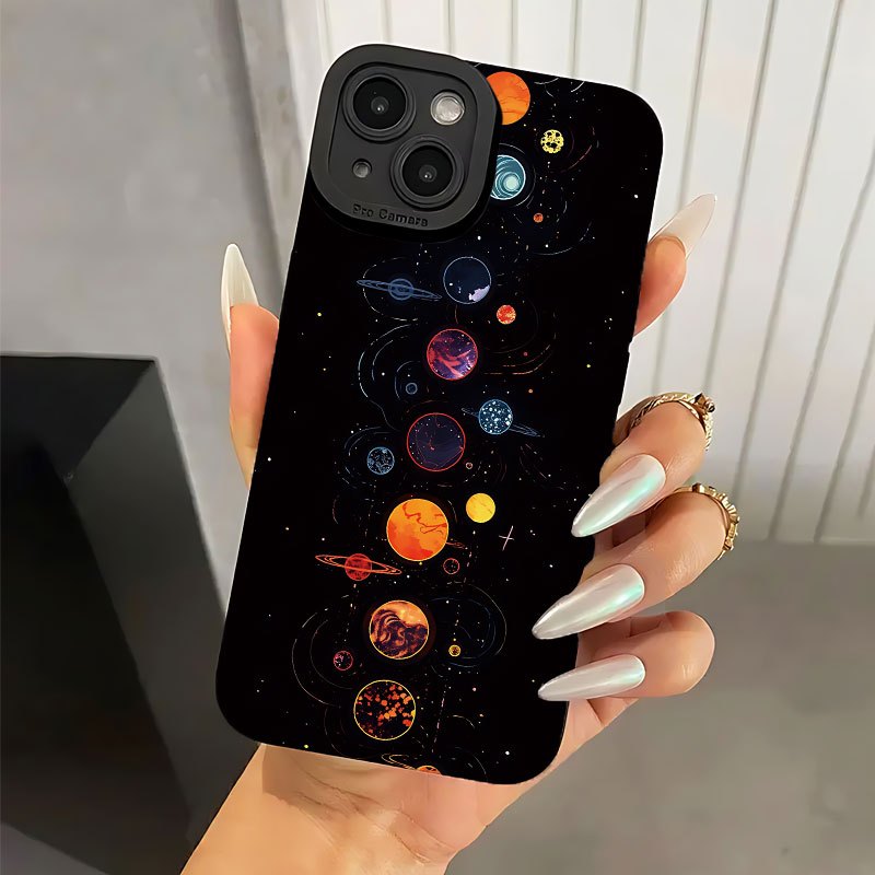 

Space Planets Black Angel Eye Matte Tpu Colorful Painted Phone Case - Protective Case With Celestial Design For Iphone