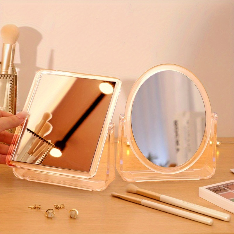 

Acrylic Double-sided Makeup Mirror - Portable Tabletop Vanity Mirror With Stand, Unscented Plastic Frame, Varnished Glass Surface, Cartoon Theme, No Battery Required - Perfect For Dorm And Home Use