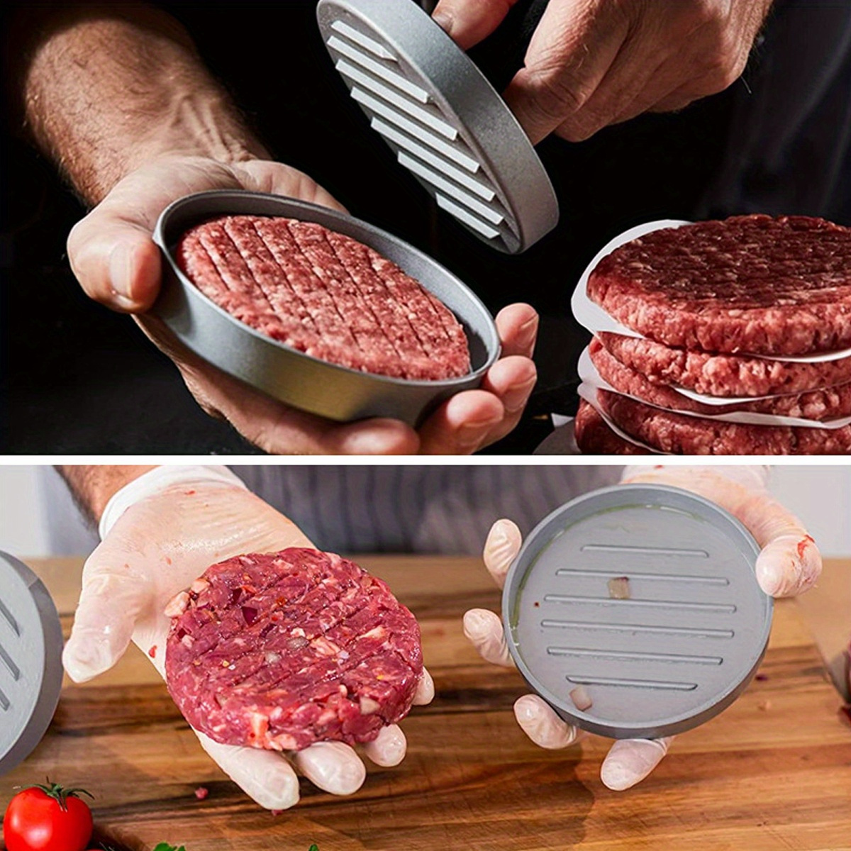 aluminum burger press patty maker with non stick coating and wax paper discs kitchen gadget for perfect hamburger patties food contact safe cookware details 1