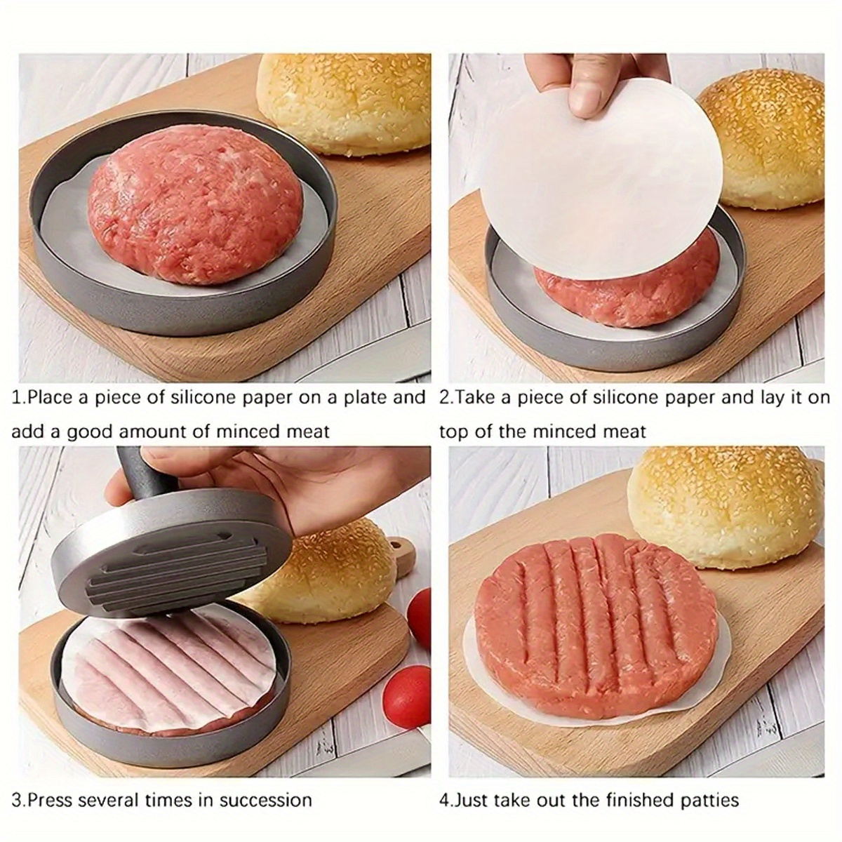 aluminum burger press patty maker with non stick coating and wax paper discs kitchen gadget for perfect hamburger patties food contact safe cookware details 3