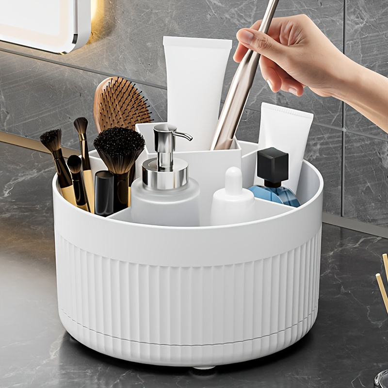 

360° Rotating Cosmetic Organizer Case - Multi-function Vanity Makeup Storage, Floor-standing Brush Holder Container, Plastic Skincare Product Caddy, No Electricity Needed