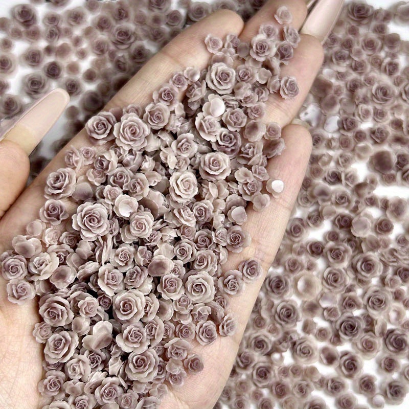 

100pcs Retro Nail Decoration Gray Coffee Accessories Wearable Nail Simulated Flower Resin Material Pack