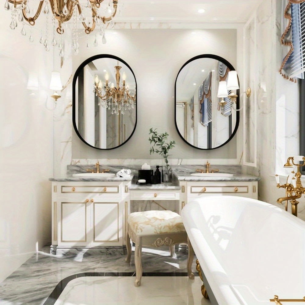 

24×36 Inch Oval Wall Mirror For Bathroom, Black Metal Frame Bathroom Mirrors, Wall Mounted Mirror (horizontal/vertical)