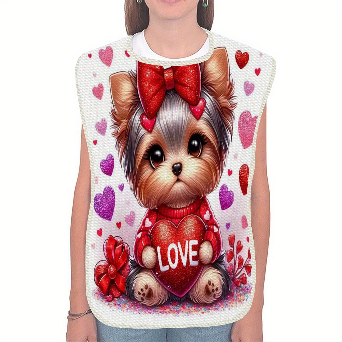 1pc, A Bib With A Printed Puppy Design, Practical For Adults During Meals