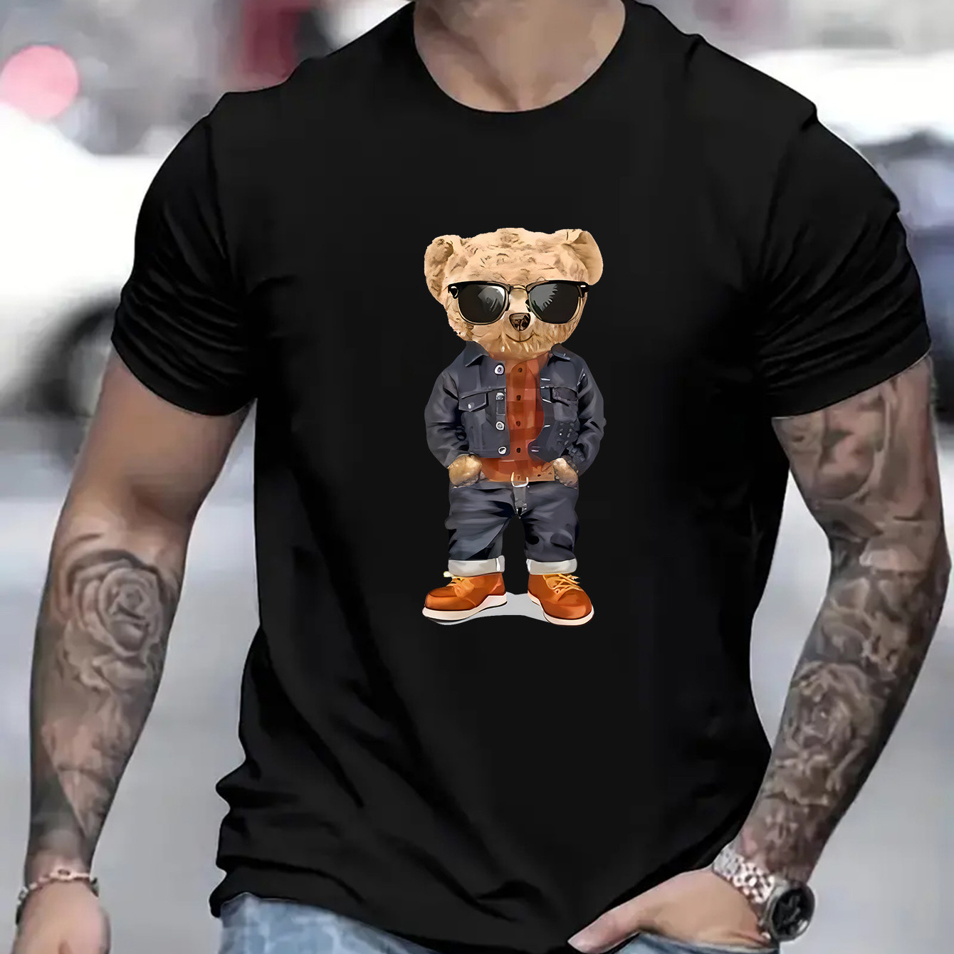 

Cool Bear With Sunglasses Print T-shirt, Versatile & Breathable Street , Simple Lightweight Comfy Top, Casual Crew Neck Short Sleeve T-shirt For Summer