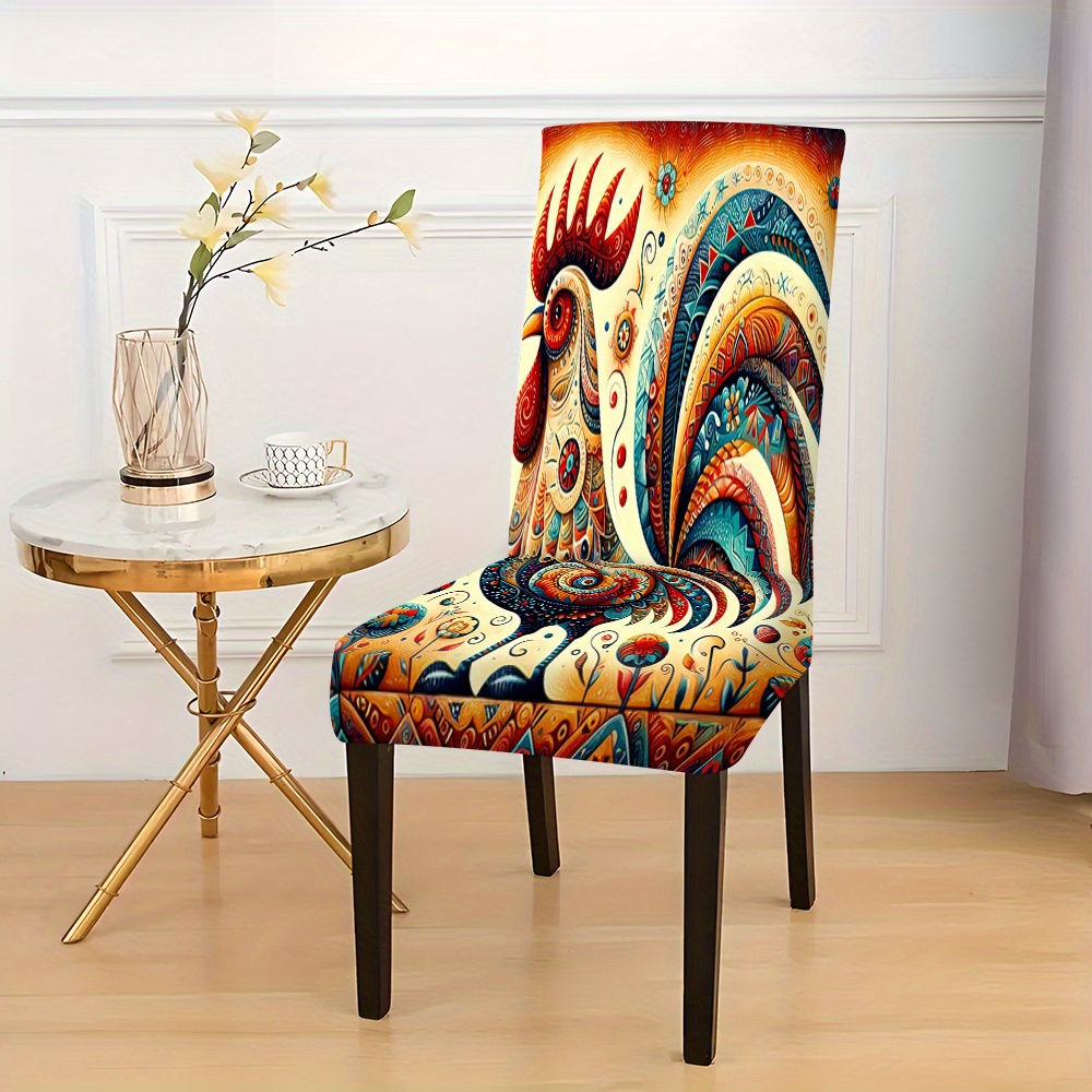 

2/4/6 Pack Creative Rooster Design Chair Covers, Stretch Polyester Slipcovers For Dining Room, Living Room - Elastic Band Closure, Machine Washable, Print Home Decor