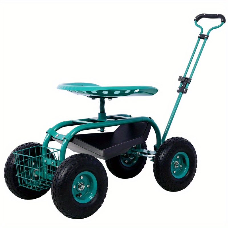 

G42630 Rolling Garden Scooter Garden Cart Seat With Wheels And Tool Tray, 360 Swivel Seat