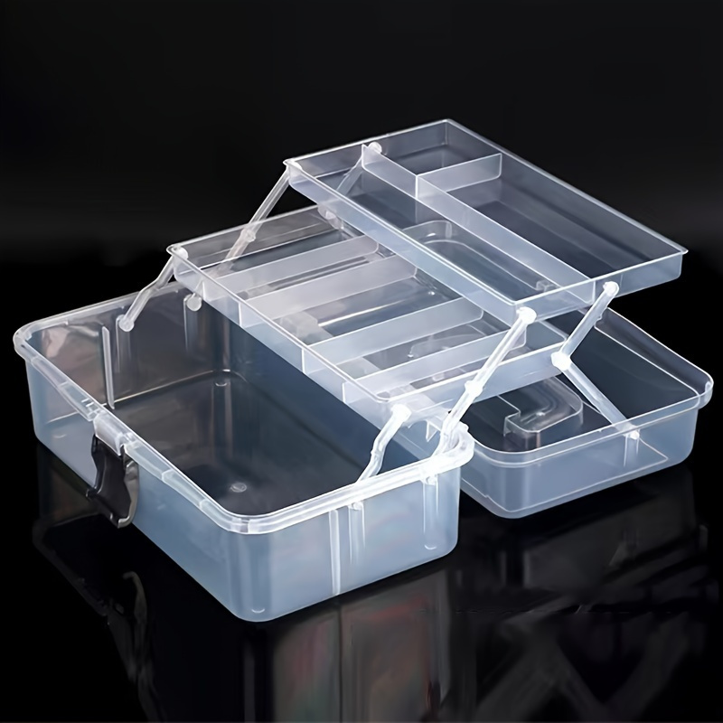 

Pp Material Multi-purpose Tool Organizer Box, Portable Three-layer Transparent Storage Case With Handle For Fishing Accessories And Hardware